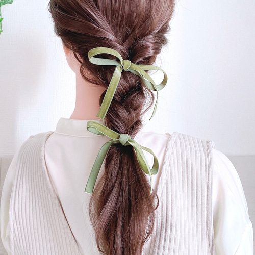 55cm【2本セット】 ベロアリボン ツインテール ハーフツイン