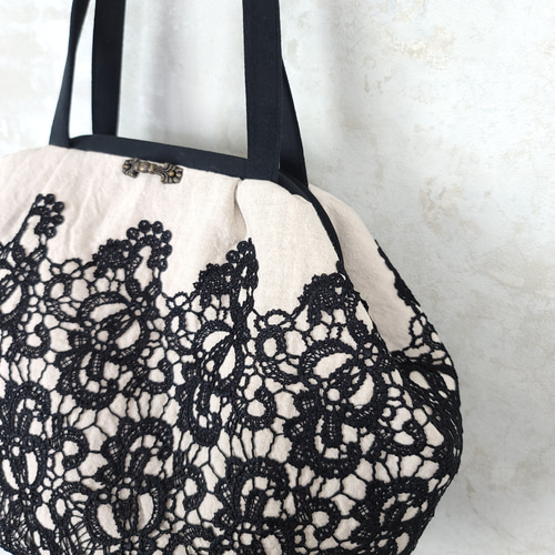 ホワイトリネンバッグ レース装飾 【公式通販】