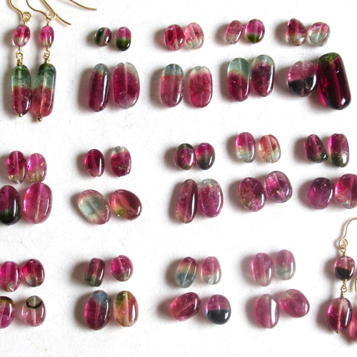 14kgfバイカラートルマリン・宝石質ルビーピアス/イヤリング ピンクトルマリン バイカラー柱状結晶 10月の誕生石 *** (14Kgf