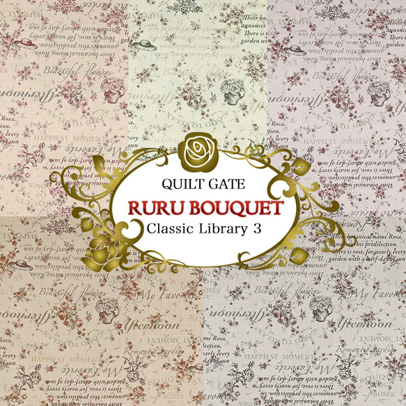 国産コットン 110ｘ50 QuiltGate RURU BOUQUET コラージュ ピーチ 5枚目の画像