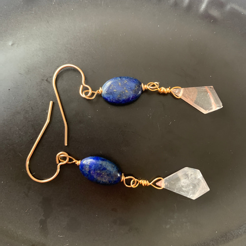 Siesta◆ラピスラズリ×水晶 ダブレットストーンピアス✧14kgf Siesta様専用◇ラピスラズリ×水晶 ダブレットストーンピアス