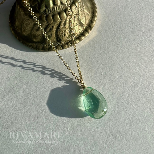 大粒12〜13mm ミントグリーンフローライトネックレス ペアシェイプ