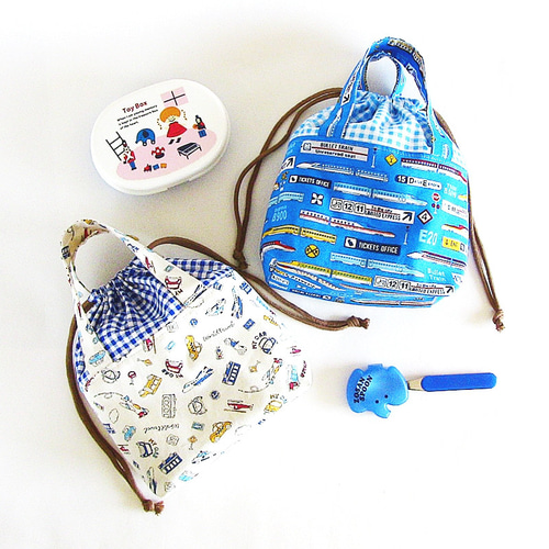 受注製作】保温保冷 子供用 お弁当袋 男の子 巾着 持ち手付き ランチ