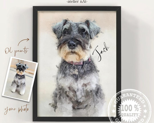 ☆オーダーメイド☆ペット似顔絵 アートポスター 油絵風 うちの子