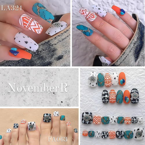 FA063⭐16枚入り⭐手書きボヘミアンマットフットネイルチップ ネイル