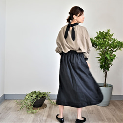 ベーシックデザインリネンギャザースカート：ブラック 8枚目の画像
