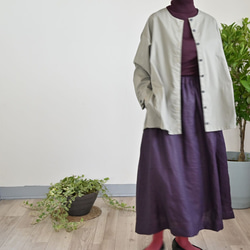 ベーシックデザインリネンギャザースカート：グレープ 12枚目の画像