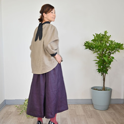 ベーシックデザインリネンギャザースカート：グレープ 5枚目の画像