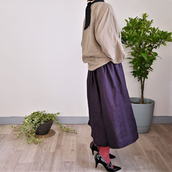 ベーシックデザインリネンギャザースカート：グレープ 8枚目の画像