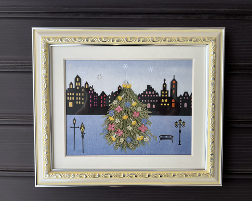 押し花アート❉銀世界のクリスマス❉押し花額 インテリア雑貨 額縁 クリスマス 押し花アート❉銀世界のクリスマス❉押し花額 インテリア雑貨