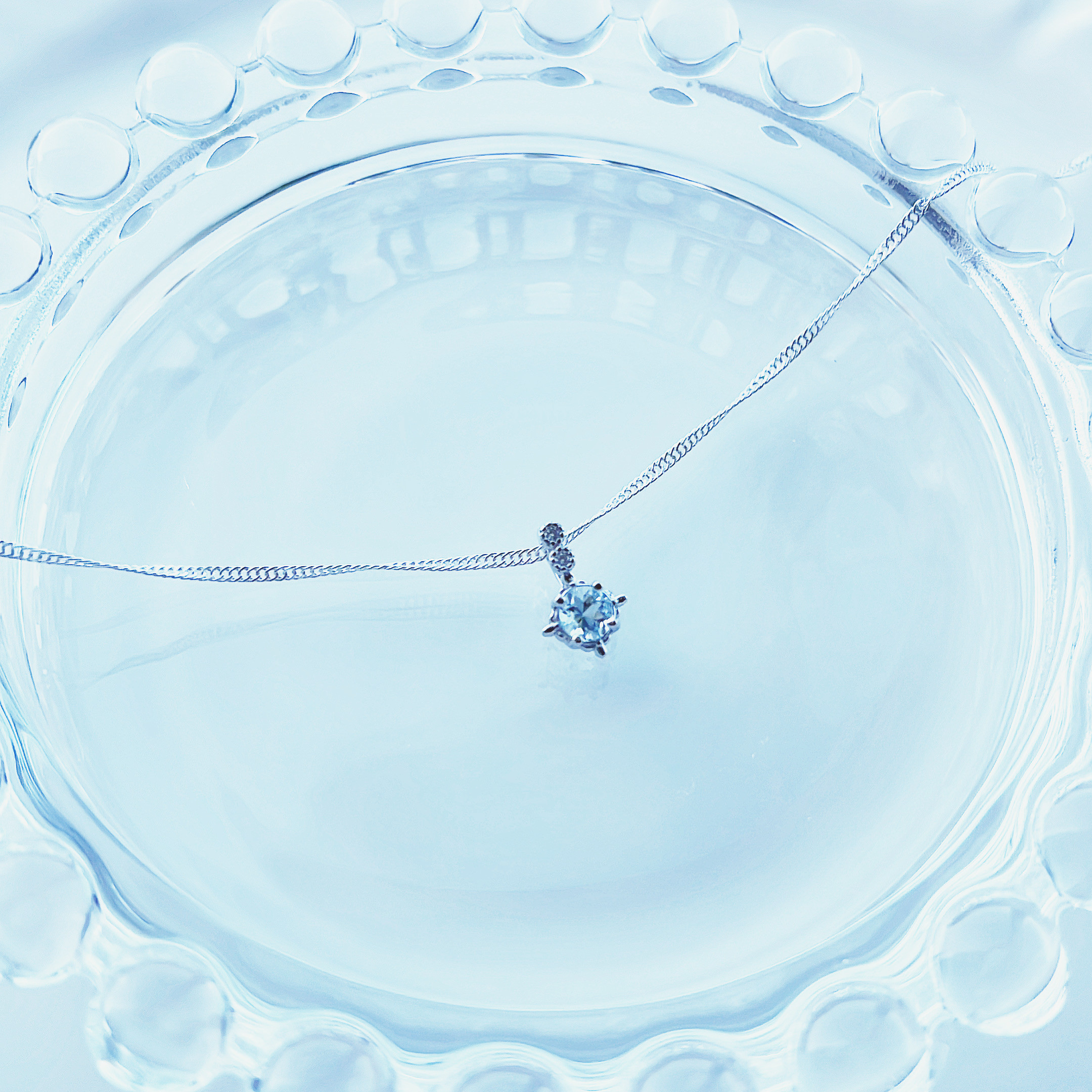 silver925 アクアマリン☆*:.｡. czレースプチネックレス【天然石Sサイズ】