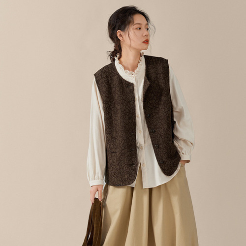 ジャガード織り生地 裏地付きベスト【春秋】ブラウン ベスト ねまき屋