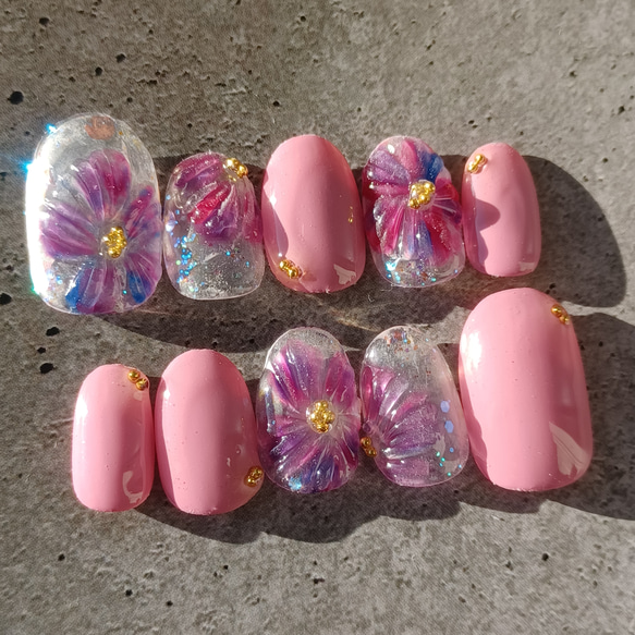 受注製作】 ぷっくりプリーツフラワー ネイルチップ No.40 ネイル 