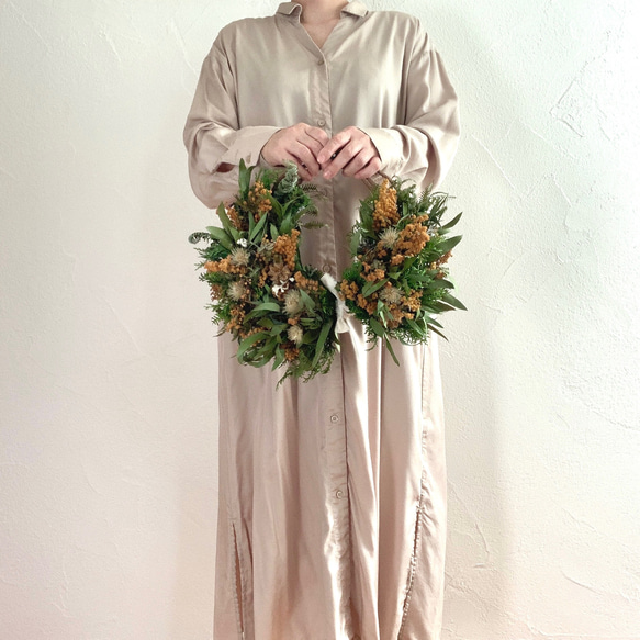 ナチュラルミモザのハーフリース リースブーケにも！ リース k  