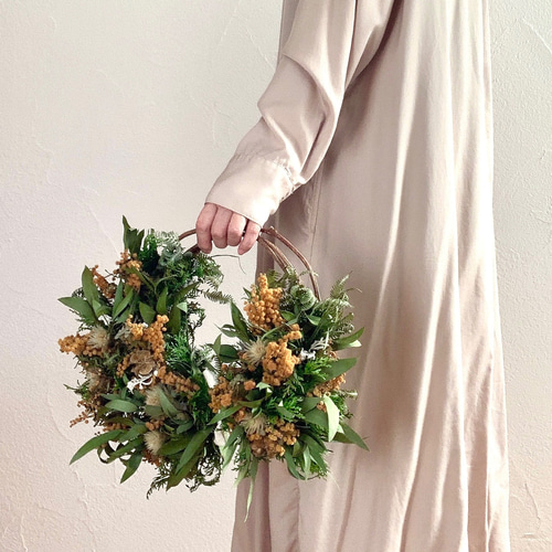 ナチュラルミモザのハーフリース リースブーケにも！ リース k  