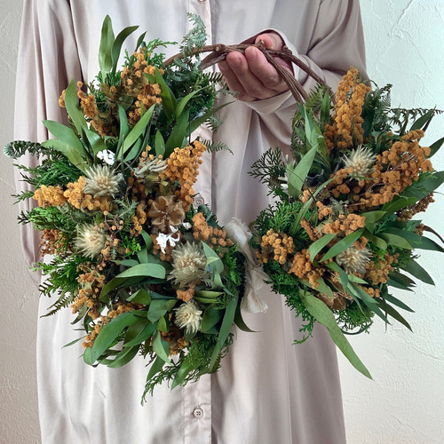 ナチュラルミモザのハーフリース リースブーケにも！ リース k  