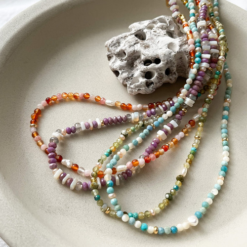 カラーストーン 天然石ビーズ 差し色 ネックレス ブルーオパール  