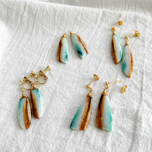 オパライズドウット ピアス 希少 グリーンオパライズドウッド 大きめ