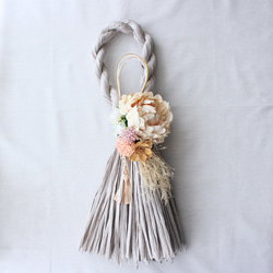 グレーしめ縄タッセル型2026 しめ縄リース 年越し お正月飾り 2026