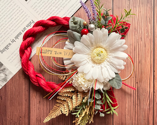 No.109 カラーしめ縄リース2024 ハンドメイドお正月飾り 玄関