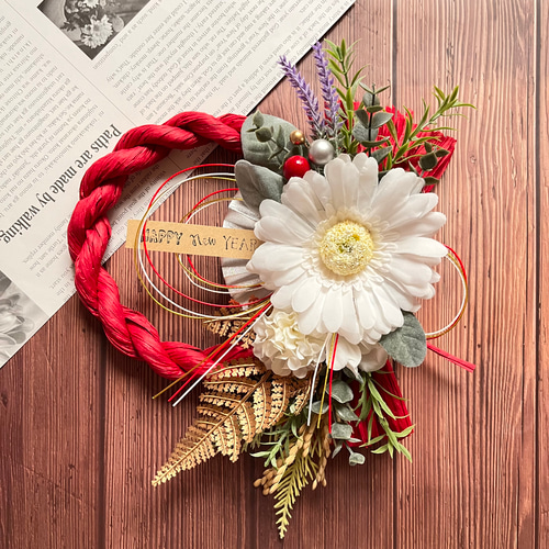 No.109 カラーしめ縄リース2024 ハンドメイドお正月飾り 玄関