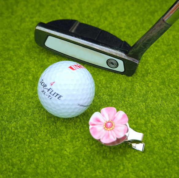 ゴルフマーカー　クリップタイプ　（ピンク 六弁花）　●　クロースフラワーアクセサリー 2枚目の画像