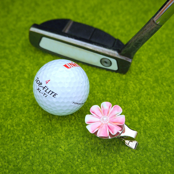 ゴルフマーカー　クリップタイプ　（ピンク 八弁花）　●　クロースフラワーアクセサリー 2枚目の画像