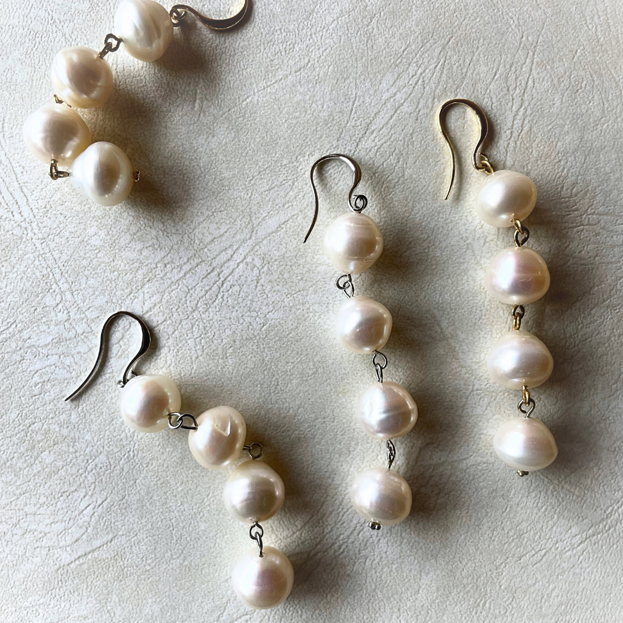 大粒しずく淡水パールの４連ピアス