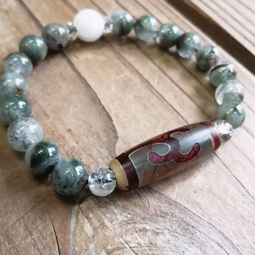 グリーンターラ　線天珠　エレスチャル　ブレスレット グリーンターラ青龍眼天珠ブレスレット