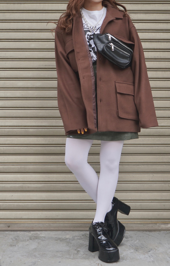 Wool Touch Oversized BDU Jacket (brown) コート ブラウン 茶色 きれいめ 3枚目の画像