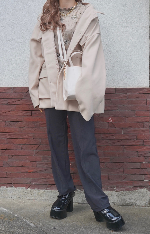 Wool Touch Oversized BDU Jacket (ivory) コート ホワイト 白 カジュアル 1枚目の画像