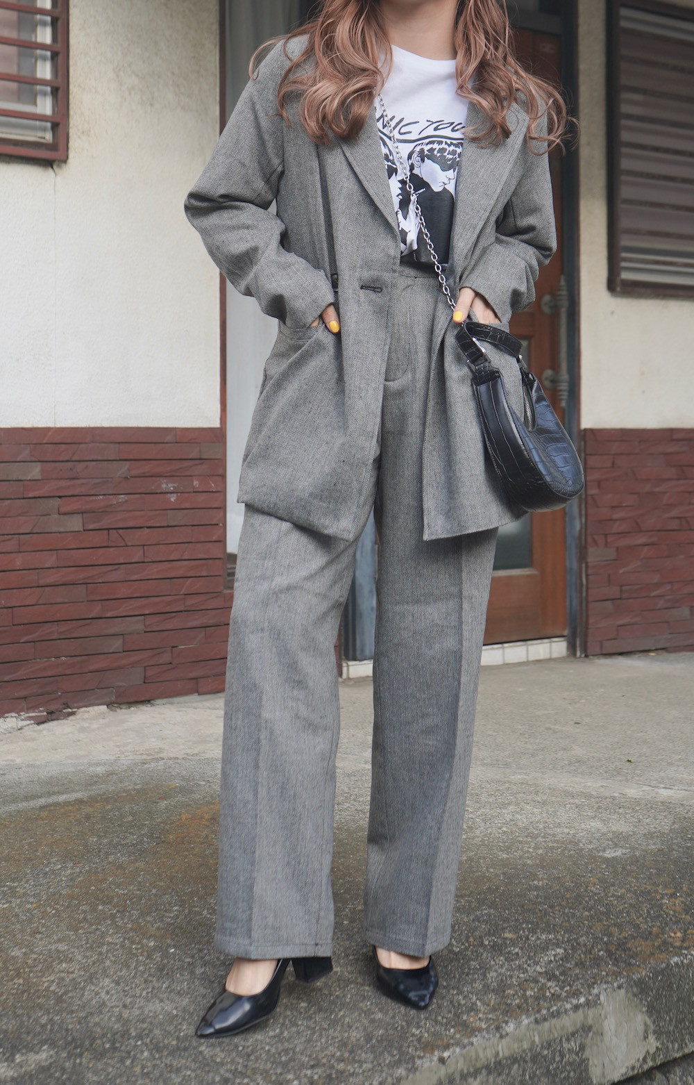PLAYFUL TWEED PANTS    jacket セット　セットアップ Herringbone Tweed Jacket＋Pants 2P SET UP grey セットアップ