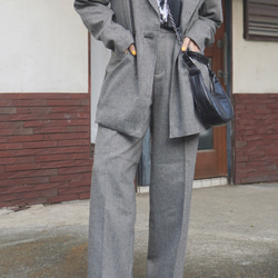 Herringbone Tweed Jacket＋Pants 2P SET UP grey セットアップ グレー 綺麗め 1枚目の画像