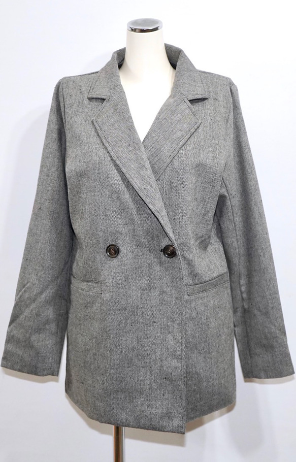 Herringbone Tweed Jacket＋Pants 2P SET UP grey セットアップ グレー 綺麗め 8枚目の画像
