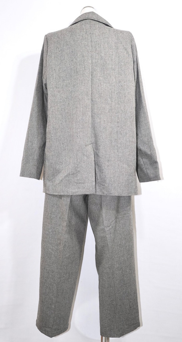 Herringbone Tweed Jacket＋Pants 2P SET UP grey セットアップ グレー 綺麗め 7枚目の画像