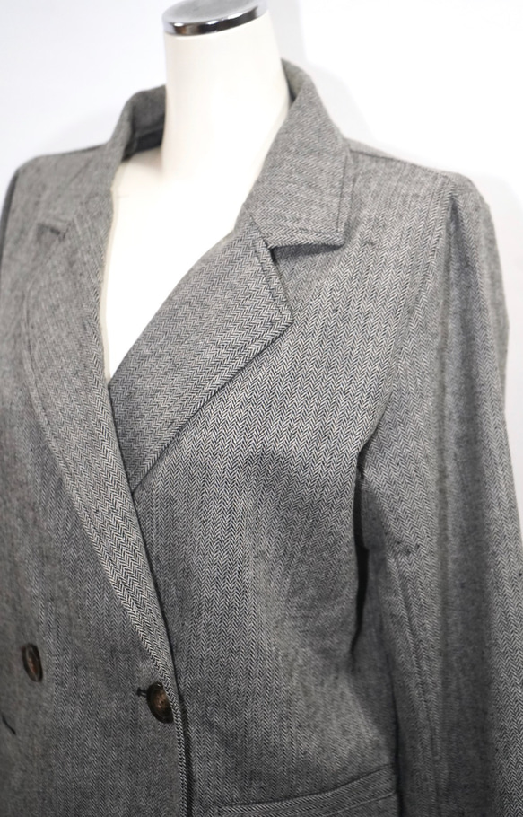 Herringbone Tweed Jacket＋Pants 2P SET UP grey セットアップ グレー 綺麗め 9枚目の画像