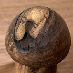 キノコの置物 木彫り 台付き（木材：ウォルナット節あり）（No.S1007） 6枚目の画像