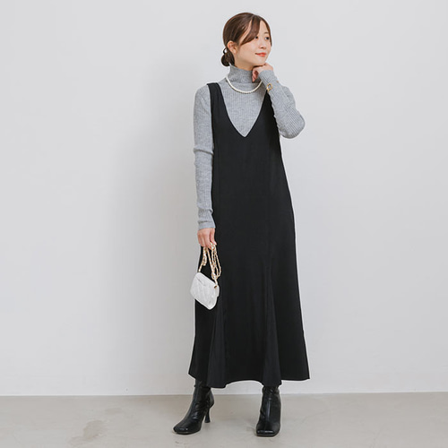 全3色】とろみ Vネック マーメイドジャンパースカート 23697