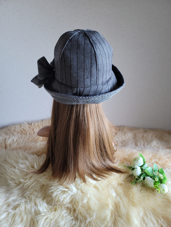 フィット hat★リボン  ダークブラウン系×グレー系ミックス 12枚目の画像