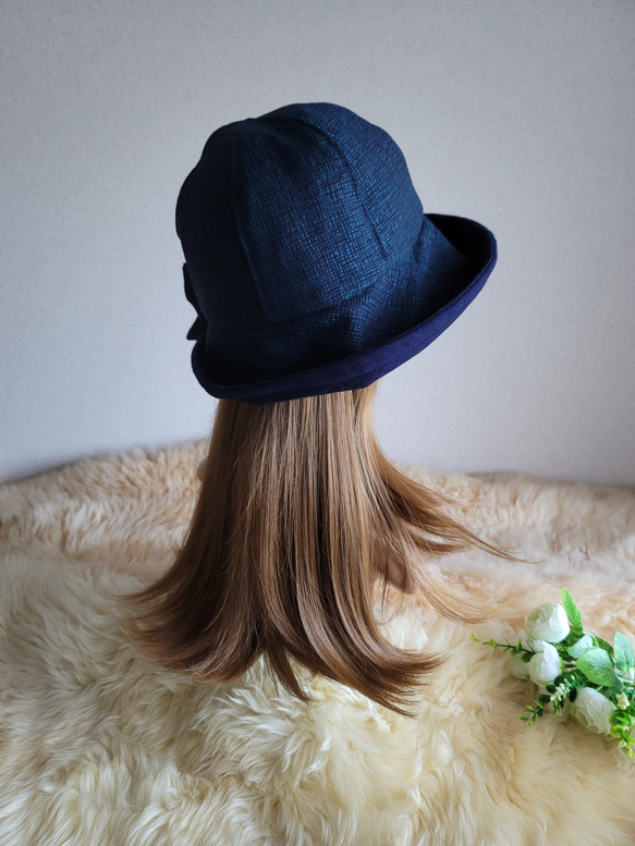 フィット hat★リボン  ネイビーカラー着物生地 10枚目の画像