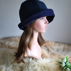 フィット hat★リボン  ネイビーカラー着物生地 8枚目の画像