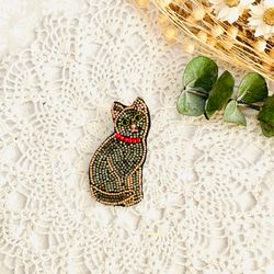 再制作】ビーズ刺繍の猫ブローチ・黒猫 ブローチ Little Plum