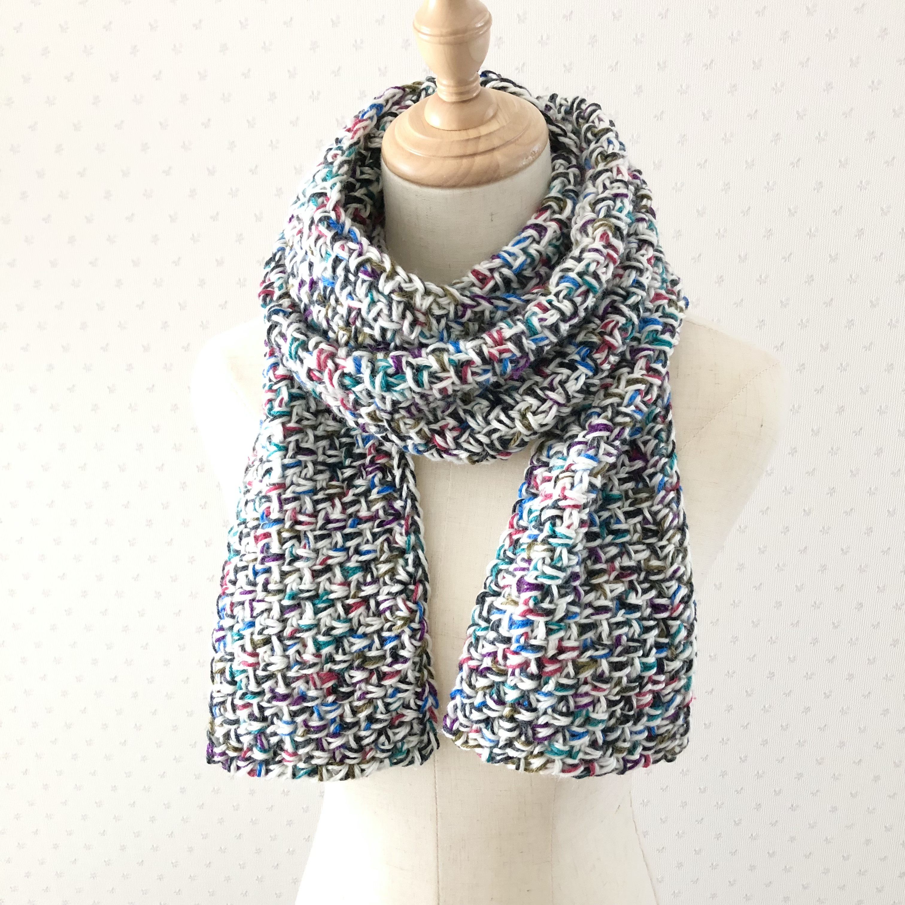早割 マフラー 男女兼用 ホワイトマルチミックス メンズ レディース ニット 手編み ロングマフラー シンプル 男性