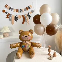 誕生日 飾り付け ガーランド セット フェルト 生地 熊 アルミバルーン 風船セット お祝い Happybirthd 2枚目の画像
