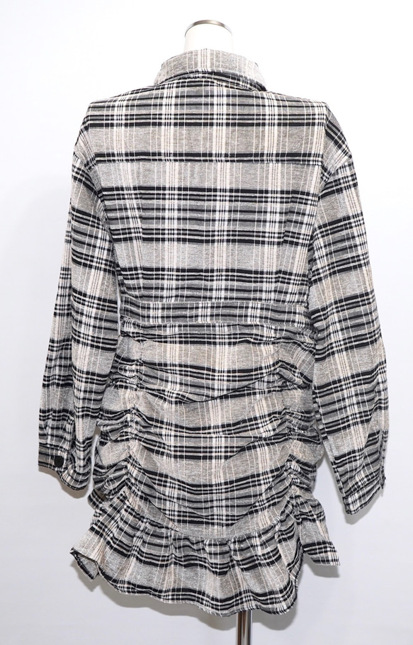 Checked Shirring Shirts Onepiece ミニワンピース ブラック 黒 カジュアル 7枚目の画像