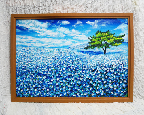 油絵 絵画 ネモフィラの丘【A2 】 絵画 HR 通販 16580340