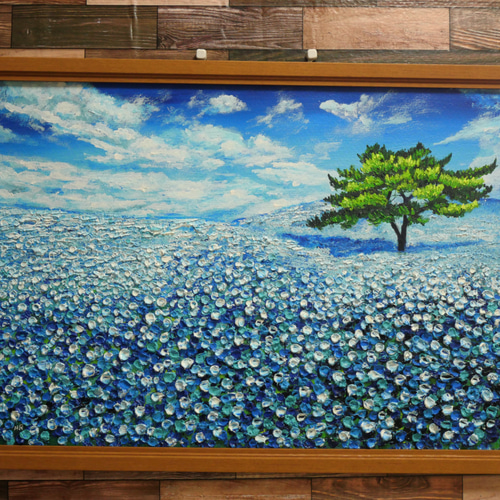 油絵 絵画 ネモフィラの丘【A2 】 絵画 HR 通販 16580340