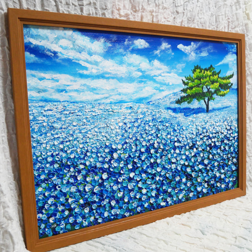 油絵 絵画 ネモフィラの丘【A2 】 絵画 HR 通販 16580340