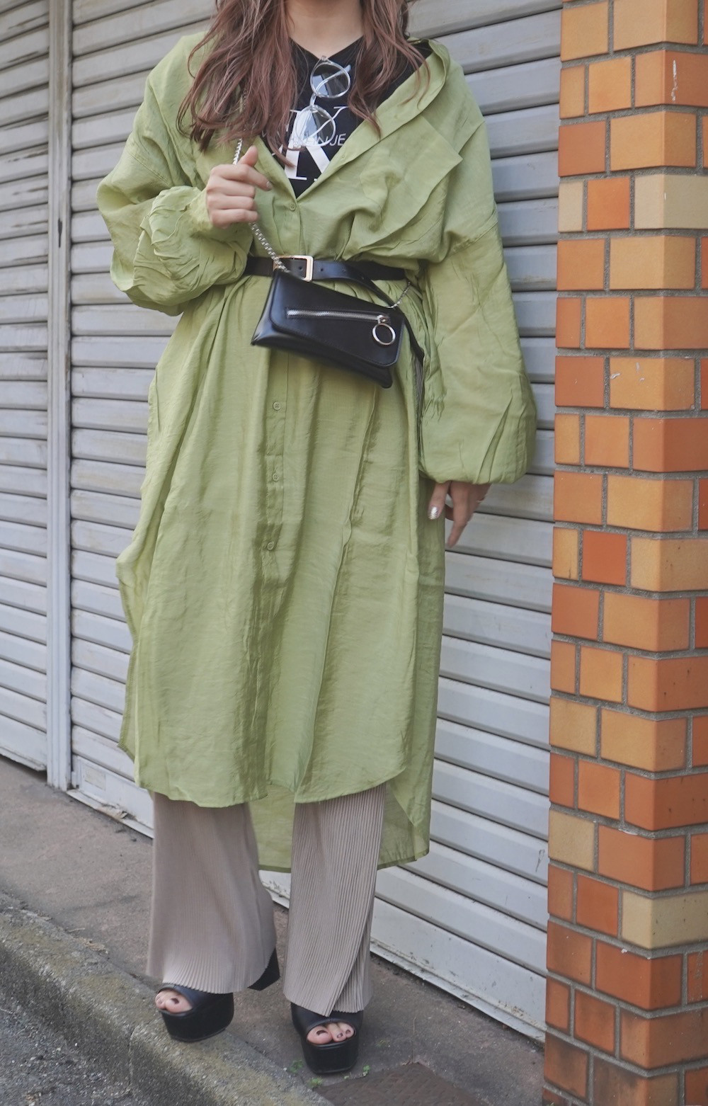 Pleats Flare Easy Pants (light beige) ロングパンツ ベージュ 薄茶 カジュアル