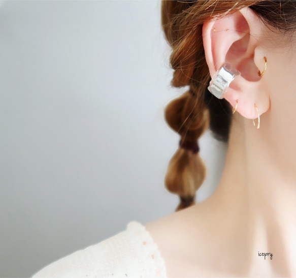 -  flower ear cuff  -  （ silver plate × ボルドーレースフラワー）　no.1998 9枚目の画像